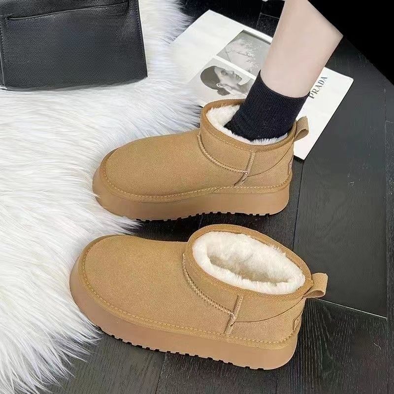 Muffin thick-soled snow boots women's 2025 new waterproof short tube inner height-increasing snow boots winter velvet snow cotton