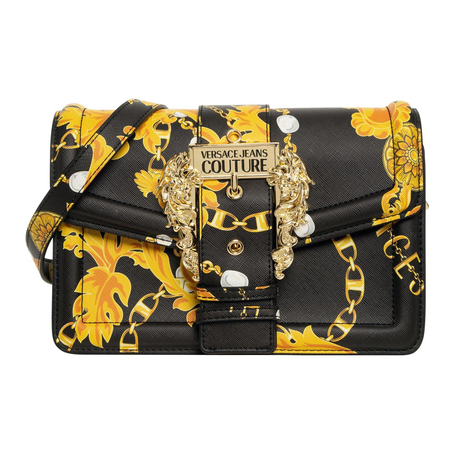 Versace Jeans Couture Fashion Baroque Chain Print Flap Crossbody Bag Women bags Black Gold 75VA4BF1ZS807G89 Basic Set BagDust Bag 31530₽