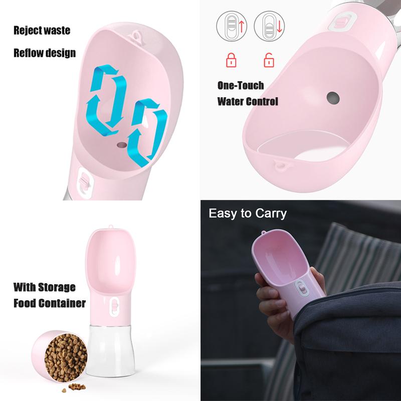 Pet 2-in-1 Dog Water Bottle Food Container for Small Medium Dog Cat Portable Leakproof Drinking Bowl Outdoor Hiking Pug Supplies