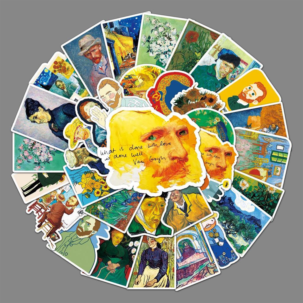 50 Art Oil Paintings Van Gogh Sunflower Personalized Decoration Gooka Suitcase Refrigerator Car Creative Stickers