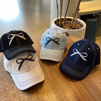 Korean Niche Design Sweet and Versatile Contrasting Bow Baseball Cap Korean Style Soft Top Baseball Cap