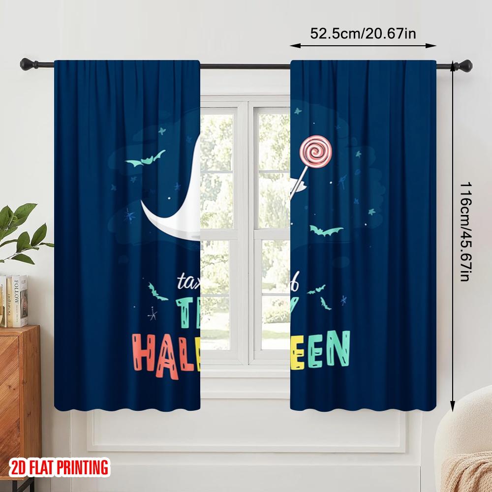 2pcs,2D Plane Printing Creative Curtains Halloween Ghost (15) Polyester Fabric (without Rod) Versatile All Perfect for Bedroom,
