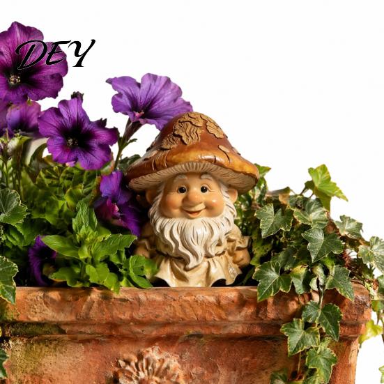 Durable Resin Garden Accent Mushroom Cap Gnome Statue, Figurine, Retro Creative Fairy Tale Figurine Cute Sculpture for Patio Yard Indoor Table