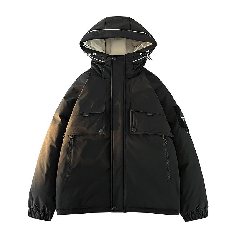 

Мужской пуховик с капюшоном, новый зимний, на утином пуху, утолщенный, ветрозащитный и холодостойкий, молодежный, повседневный, универсальный 3XL чёрный