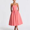 Women's Strapless Sleeveless Slim High Waist Pleated A Line Midi Dress Party Dress