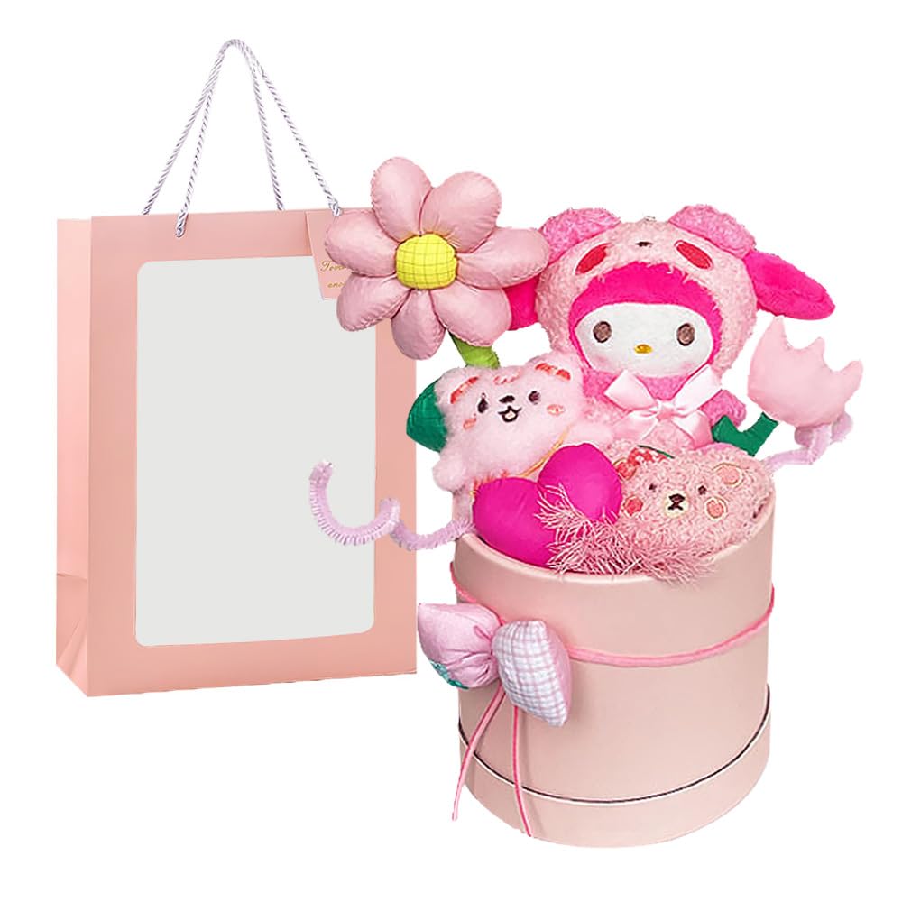 Sanrio Flower Cute Plush Popular Creative Decorative Everlasting Artificial Gift with Message Get Well Entrance Recitals Light Greeting Bouquet,