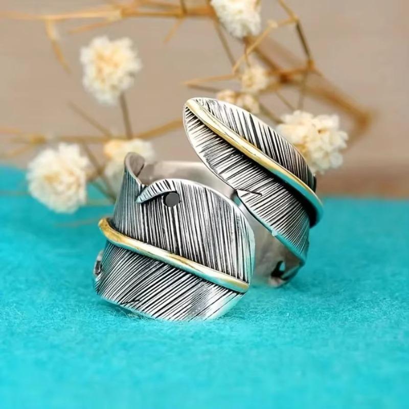 

Huajie Feather Shape Opening Resizable Rings for Unisex Make Old Silver Metal Classic Accessories Fashion Ring Resizable Rings