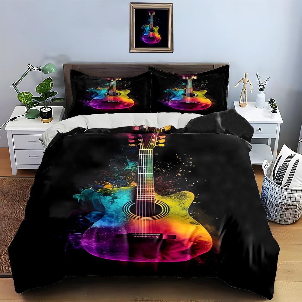 Vibrant guitar design. Bedding Duvet cover sets Duvet covers Pillowcases gifts (1 * Duvet Cover 2 * Pillowcases, without duvet insert)