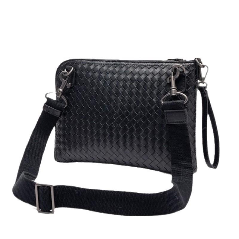 Mens Genuine Leather Woven Handheld Crossbody Bag Daily Commute Black Gray Navy Coffee Beige