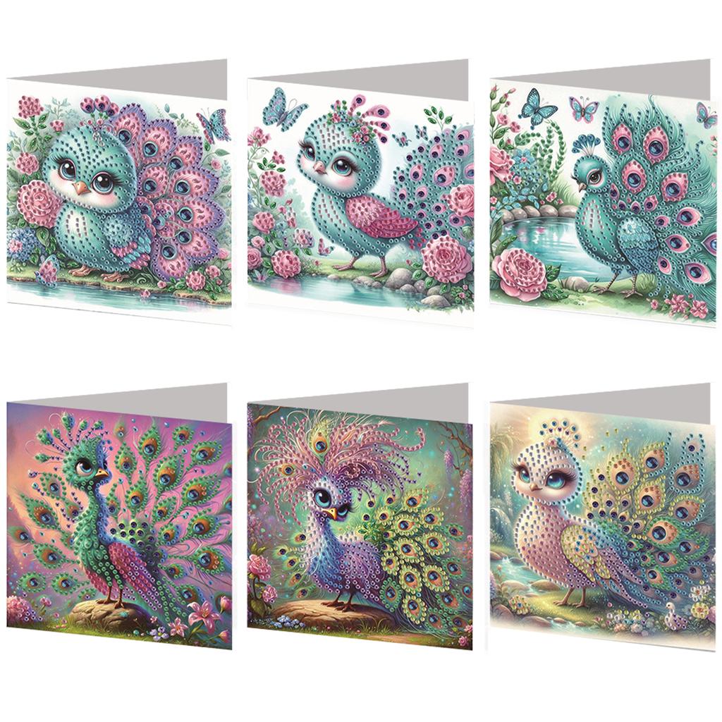 6pcs DIY Rhinestone Diamond Art Mosaic Postcards Diamond Art Greeting Cards for Xmas Birthdays Thanksgiving & Special Occasion