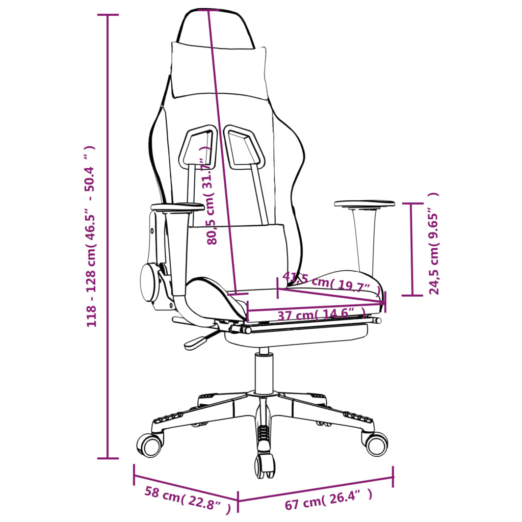 Gaming Chair with Massage Function & Footrest Black & White PU Leather