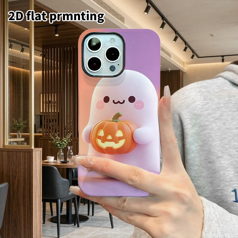 Phone Case: 2D Flat Design Suitable for iPhone 18 17 16 15 14 13 Pro Film Protective Case, Couple Style, Lit Pumpkin Light, Christmas and Halloween Gi