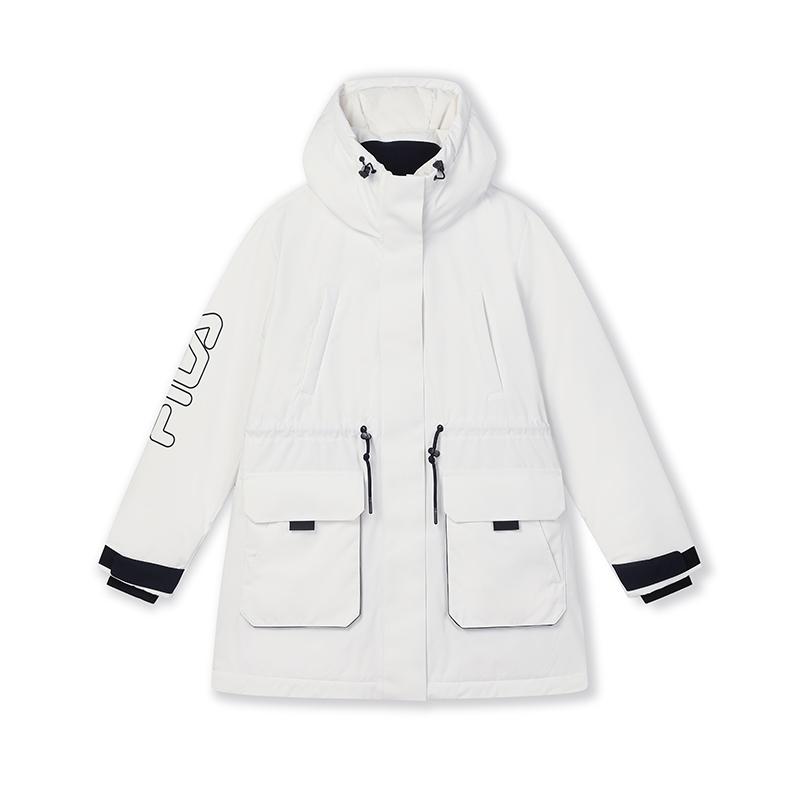 Fila Original Warm Mid-Length Hooded Long Sleeve Down Jacket Women Outerwear Cloud-Mushroom-White F11W449909FWT