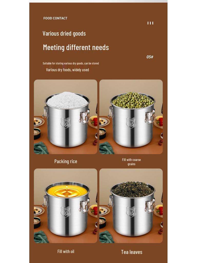 Stainless Steel Sealing Bucket: Insect & Moisture-Proof Rice and Soup Container