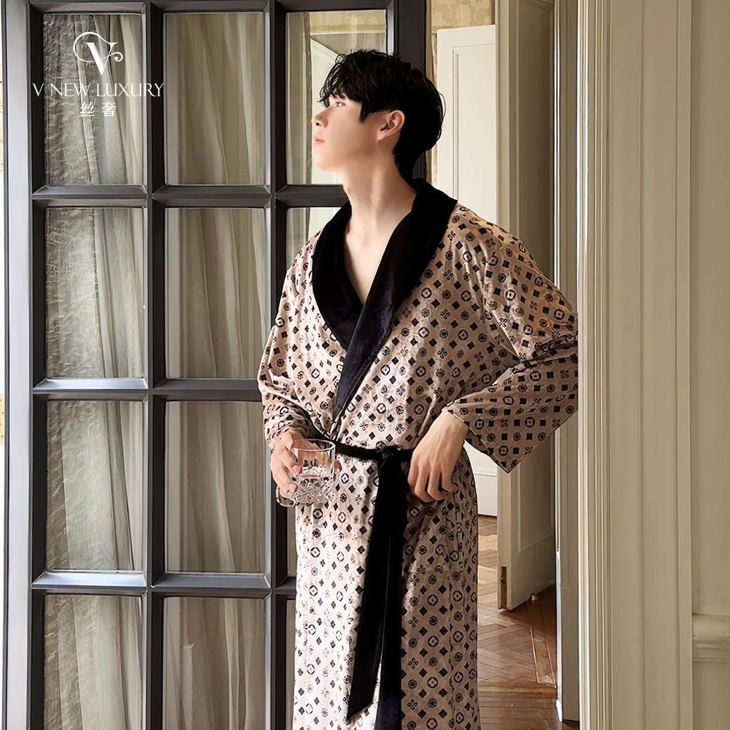 Seiden Luxus Herren Gold Samt Bademantel - Herbst/Winter Verdickter Pyjama V7P3125
