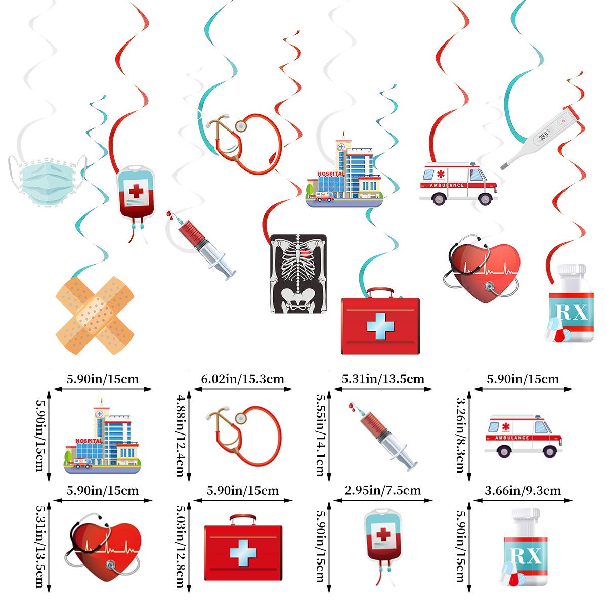 

12 шт. Медицинский день Выпускной вечеринка Украшение Спиральная подвеска Выпускной вечер Спиральная подвеска Medical 12-pack spiral