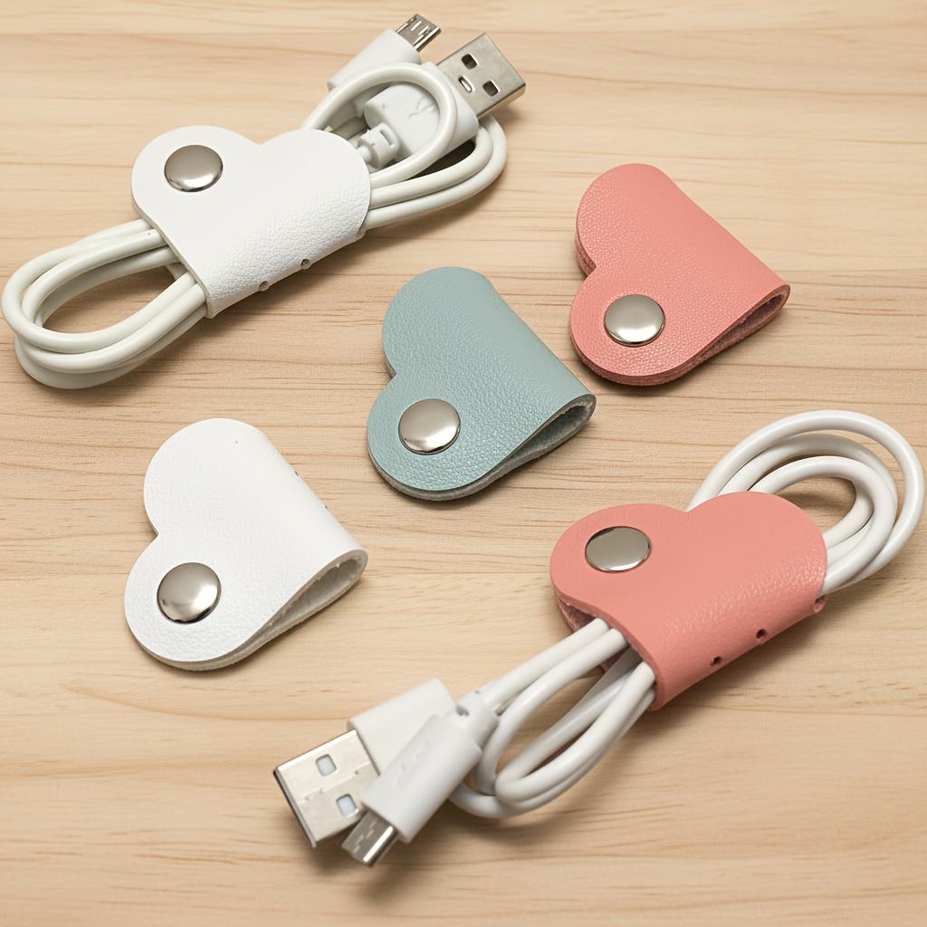 Herzförmiger Kabel-Organizer | Stilvolles Design für Damen und Herren, Hergestellt aus weichem, langlebigem und einfach zu bedienendem Material, Verhindert Kabelsalat