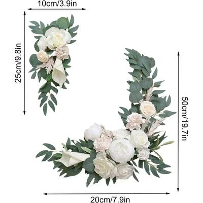 2pc Artificial Wedding Arch Flowers Rose Flower Swag with Peony Eucalyptus Leaves Floral Harness Tape for Wedding Ceremony Decor