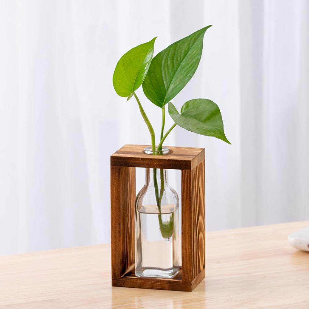 

Creative Hydroponic Wooden Frame Vase Tethered Fresh Living Room Minimally Decorative Ornament Desktop Green Rose Vase