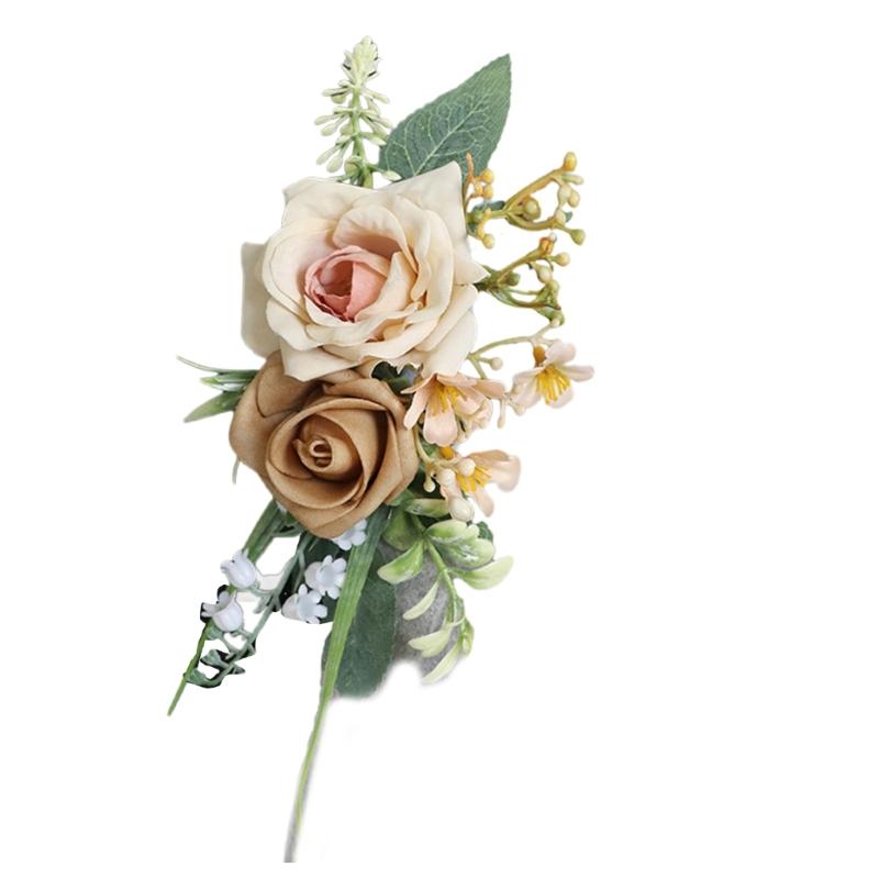 Handmade Flower Wristbands Wrist Flower Realistic Rose Boutonniere for Bridesmaid and Event Decoration Optional Color