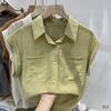 Summer Double Pocket Sleeveless Thin Shirts Loose Solid Color Pure Cotton Women's Blouses & Shirt