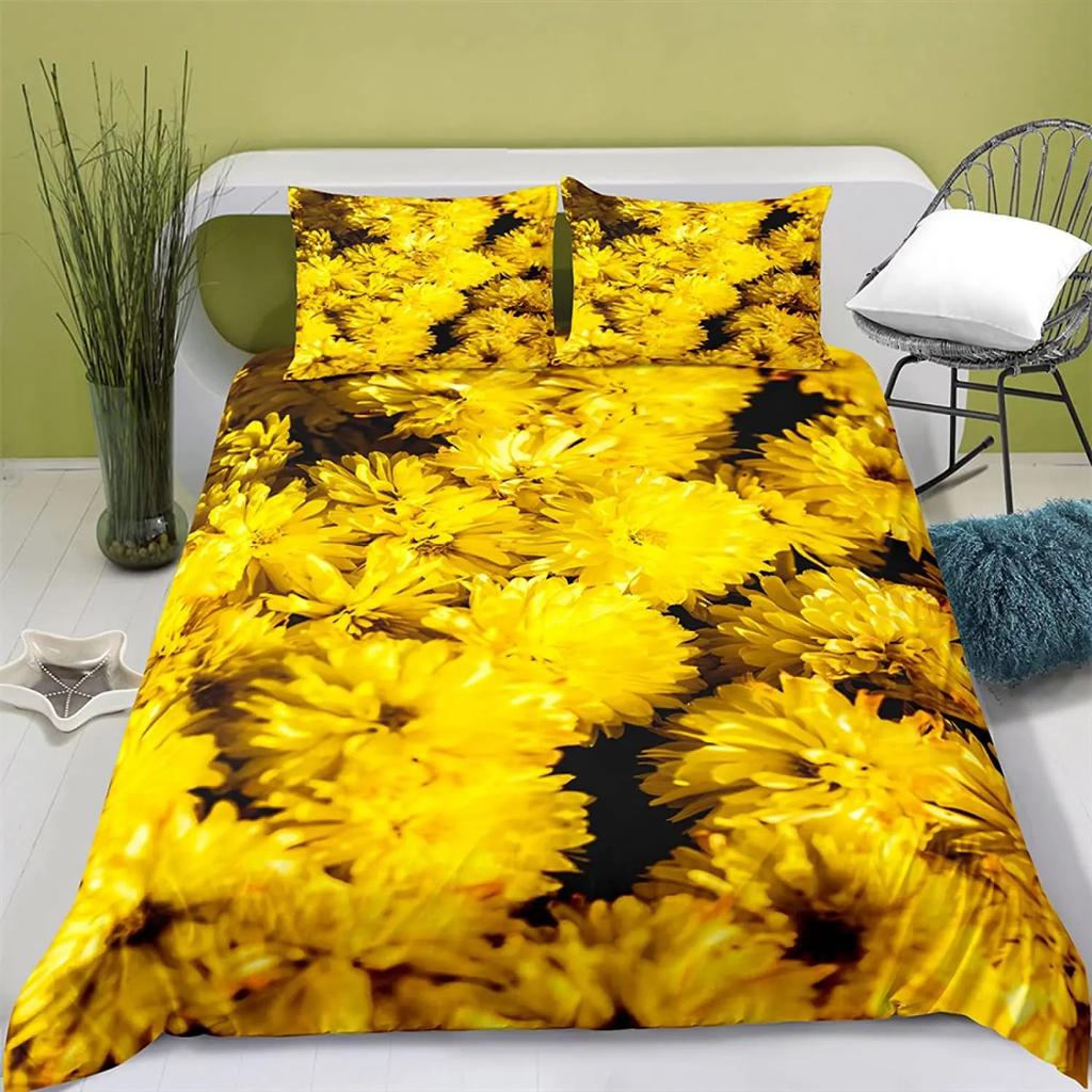 Chrysanthemum Duvet Cover Set Colourful Flower Pattern Polyester Comforter Cover For Kids Girls Bedding Set King Queen Full Size
