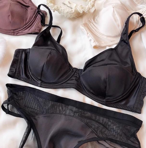 Summer Thin French Triangle Cup Underwear Women Gather Small Breasts Light Luxury Satin Soft Steel Ring Upper Support Anti-sagging Bra