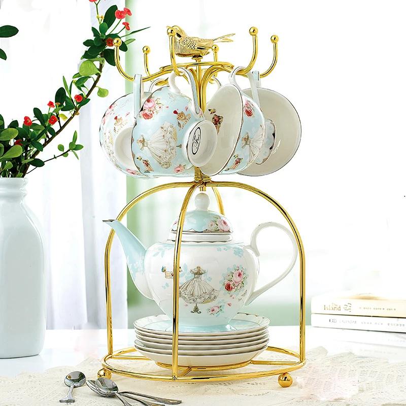 Countryside Ceramic Coffee Cup And Saucer Set Floral Tea Pot Design Afternoon Tea Cup for Party Home Drinking Wedding Gift