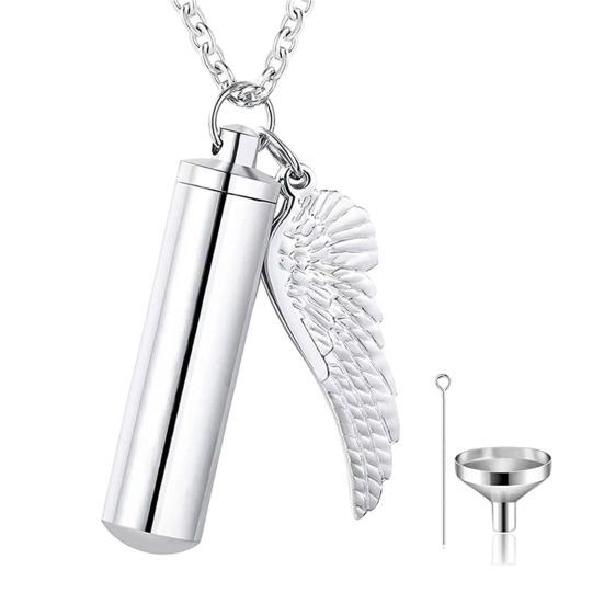 Pendant Necklace Swing-Open Stainless Design Pendant Necklace Steel Angel Wings Pet Hair Keepsakes