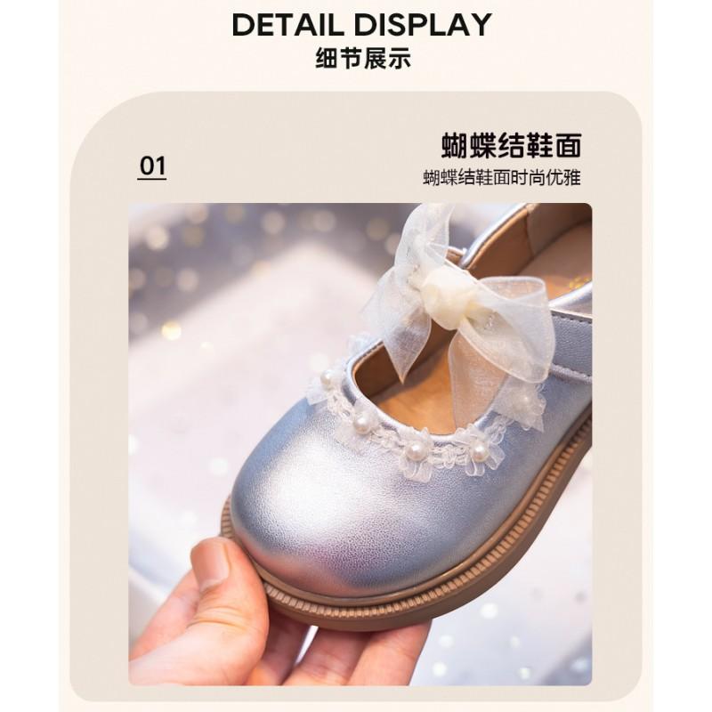 Girls Princess Shoes 2026 White Low-Heel Dress Kids With Bow Soft Rubber Sole Closure