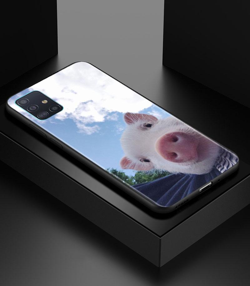 Cute Pink Pet Little Pig Phone Case for Samsung Galaxy A51 A71 A21S A12 A11 A31 A52 A41 A32 A72 A01 A22 A03S A13 5G Black Cover