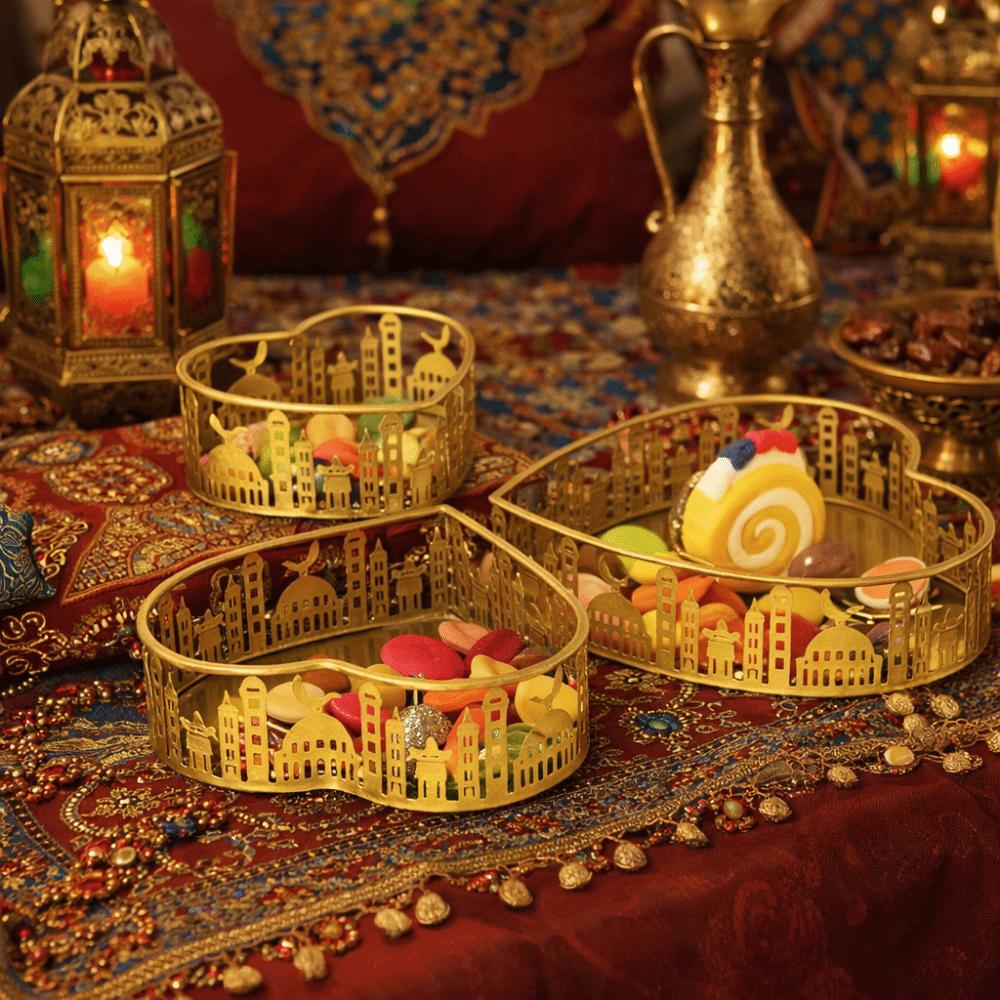 3Pcs Gold Color Ramadan Decorative Tray Heart Shaped Eid Candy Dish  Islamic Holidays