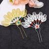 Metal Thai Style Leaf Hair Stick Golden Ethnic Headdress Jewelry Rhinestone Flower Hairpin  Party