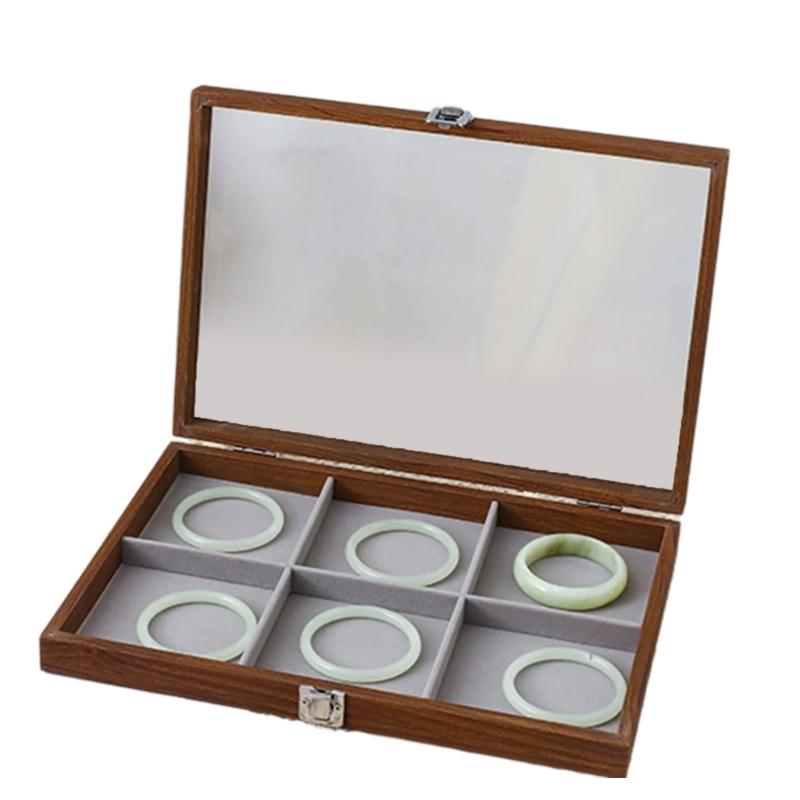 Chic Wood Earring Holder with Lid Wood Jewelry Collection Box with Partitions and Lid Elegant Presentation Tray