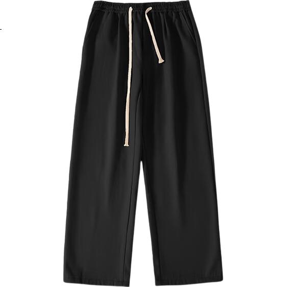 MMOPTOP Trendy Loose Casual Pants for Men, Spring And Summer Japanese-Style Simple Solid Color Straight-Leg Trousers K2607, Black, 2XL