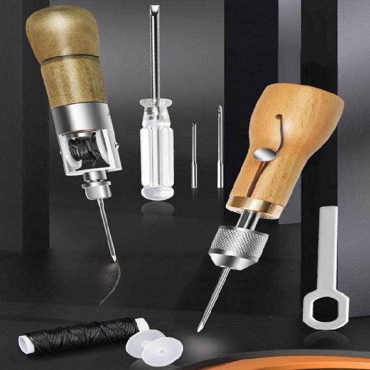 Leathercraft Repair Tool Set Including Sewing Repair Awl, Straight Needle, Small Screwdriver, Thread, Bobbin
