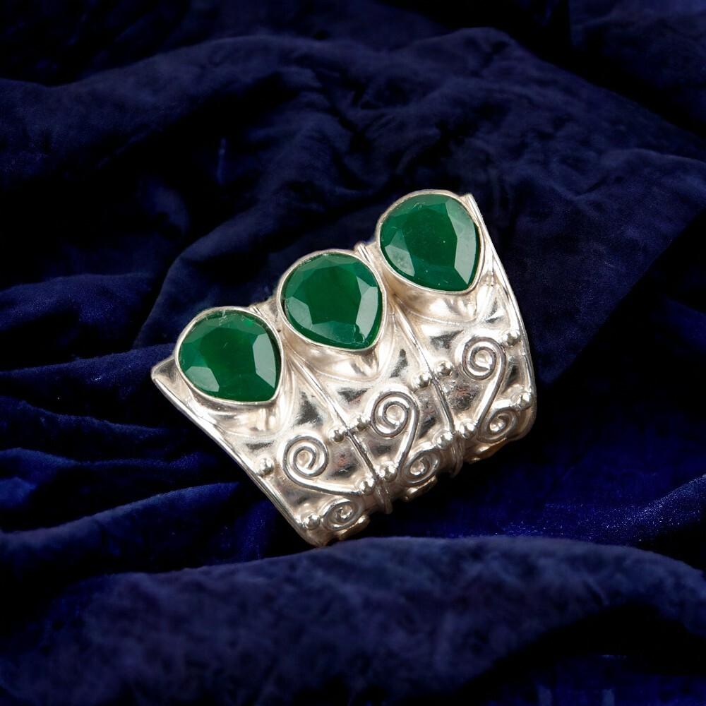 925 Stamped Silver Green Onyx Gemstone Fashionable Jewelry Handmade Ring For Her RR-20-7