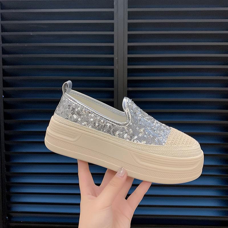 Sequin Fisherman Platform Loafers Women's 2025 Spring New Lazy One-pedal Breathable Fashion Casual Single Shoes Women