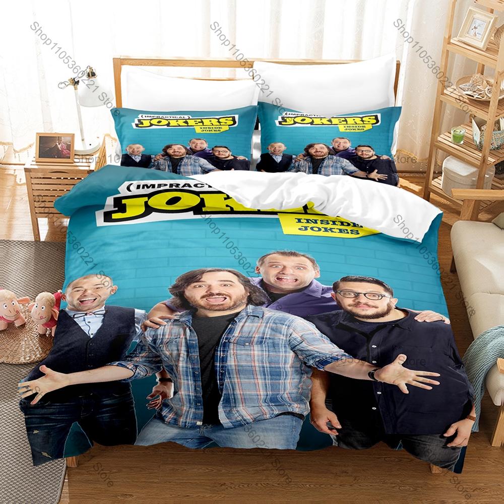 Impractical Jokers Bedding Set Duvet Cover + 2 Pillowcases Comedy Prank TV Show Four Guys Funny Retro Bedroom Decor