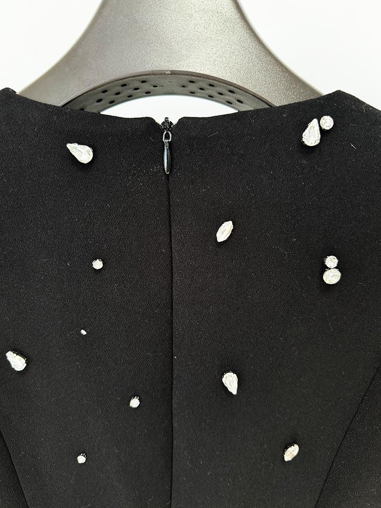 Elegant Heavy Beaded Long-Sleeve Diamond Long Dress