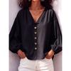 JPNTKY Damenmode Lässige V-Ausschnitt Langarm Blusen & Hemden