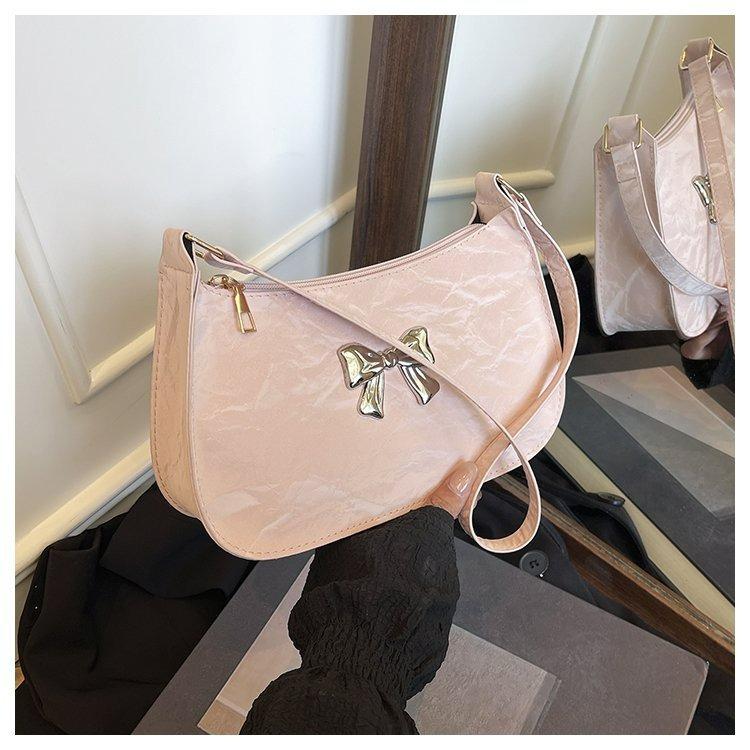

Simple four-color sweet and fresh butterfly underarm bag texture foreign style women s portable diagal span fashi bow women рожевий