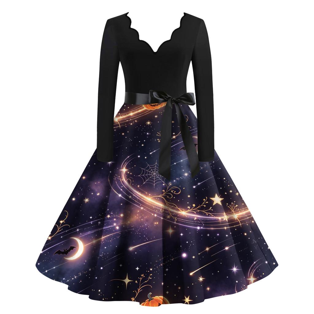 Women's Halloween Printed Maxi Dress for Party