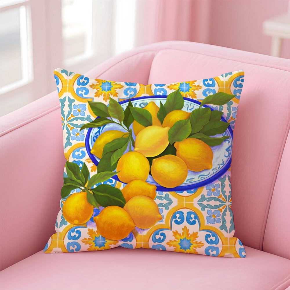 Classical Luxury Lemon Pattern Art Cushion Cover Pillowcase Short Plush Invisible Zipper Room Sofa Cushion Cover