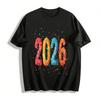 2026 New Year Themed Colorful Print Casual Loose Crewneck Top Pure Cotton T-shirt