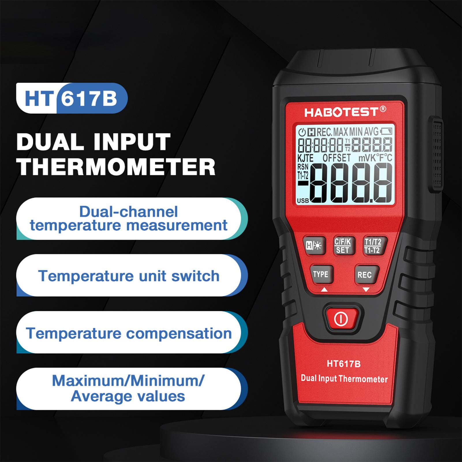 

HT617B 2-Channel Digital Thermometer Portable Temperature Tester Measures Liquid Temperature for Blast Furnaces&Liquid Hydrogen чёрный