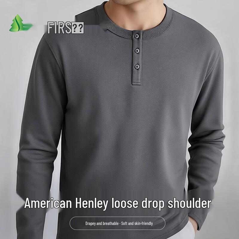 

FIRS Men s Cotton Blend Button Placket Long Sleeve T-Shirt XXL