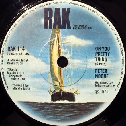 

7inch Record PETER NOONE - Oh You Pretty Thing RAK114 RAK 1971 UK Rock Used