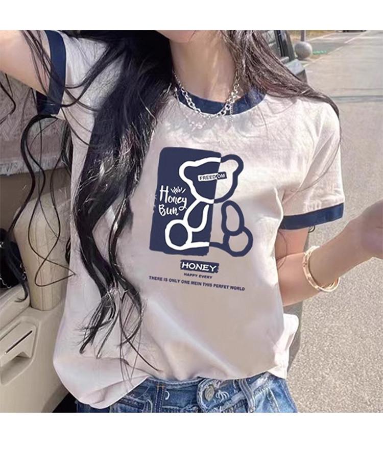 2025 New Loose Slimming Contrasting Short-Sleeved T-Shirt for Women's Summer Versatile and Beautiful Printed Top
