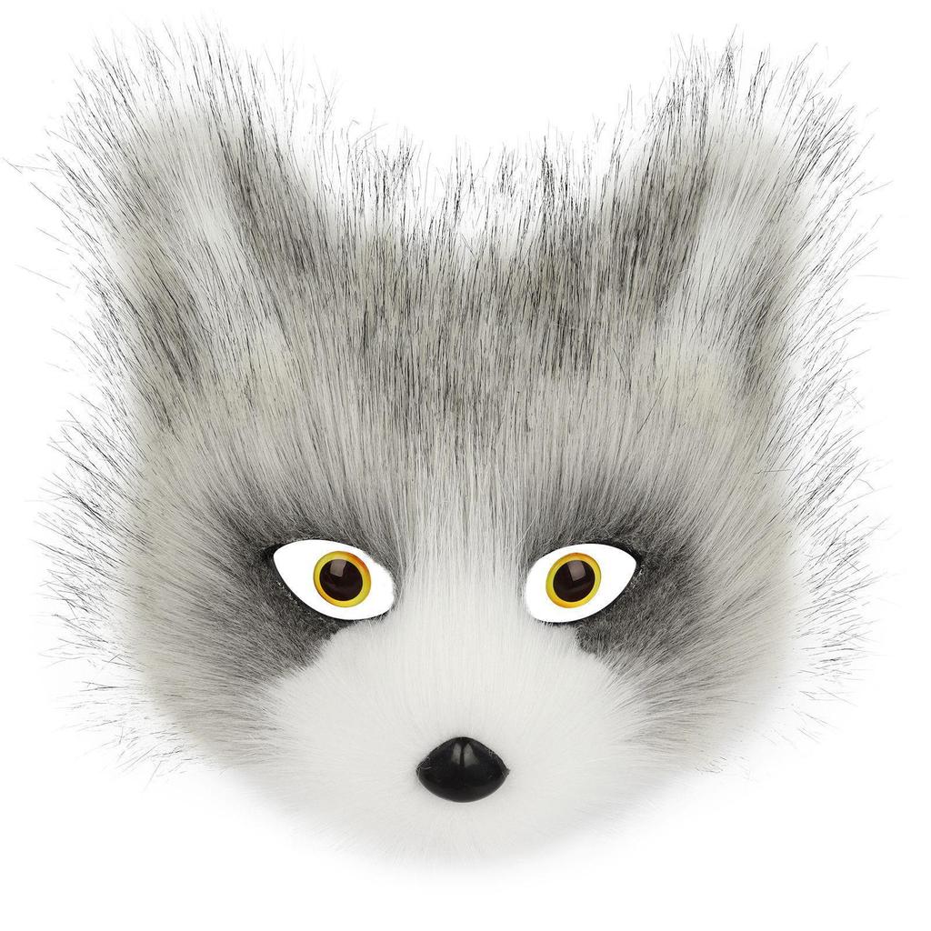 Halloween Faux Fur Cat-Fox Half Face Mask with Eyes - Cosplay Accessory